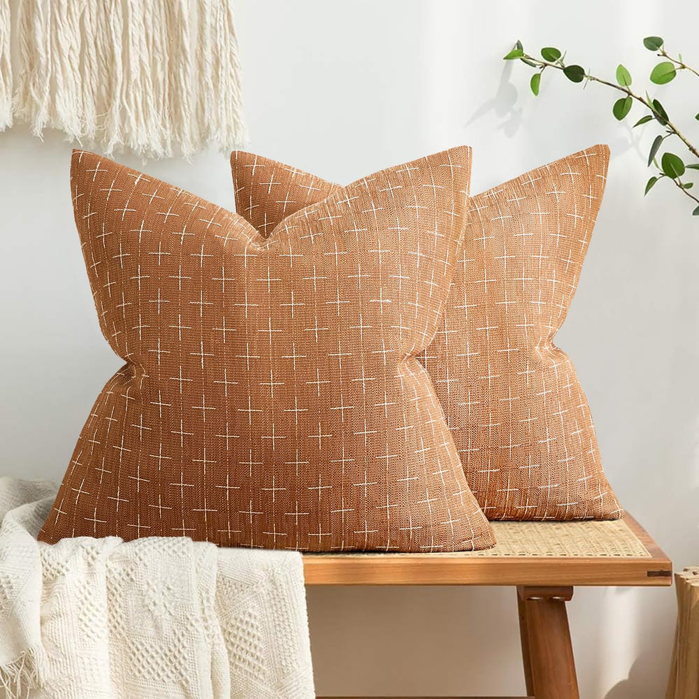 MIULEE Pack of 2 Decorative Burlap Linen Throw Pillow Covers Farmhouse Pillow...