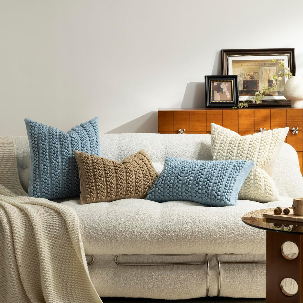 DEZENE Wool Boucle Throw Pillow Cover Premium Chic Accents Square Textured De...