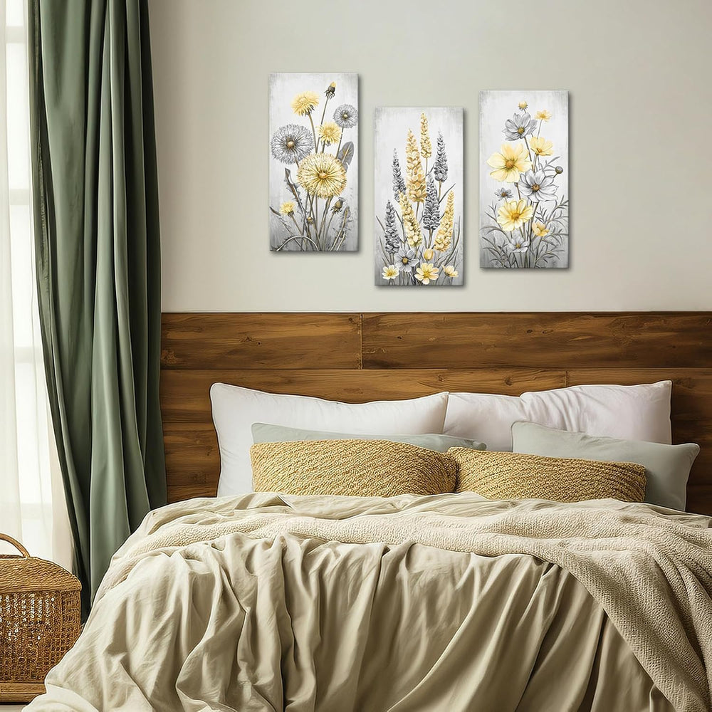 Saypeacher Bathroom Wall Decor Botanical Floral Wall Art Prints Yellow and Gr...