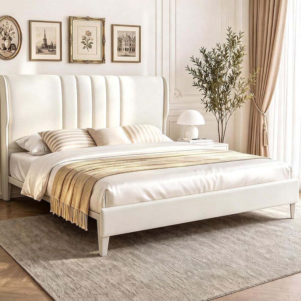 GTPLAYER Queen Platform Bed Frame with Headboard, Upholstered Wingback