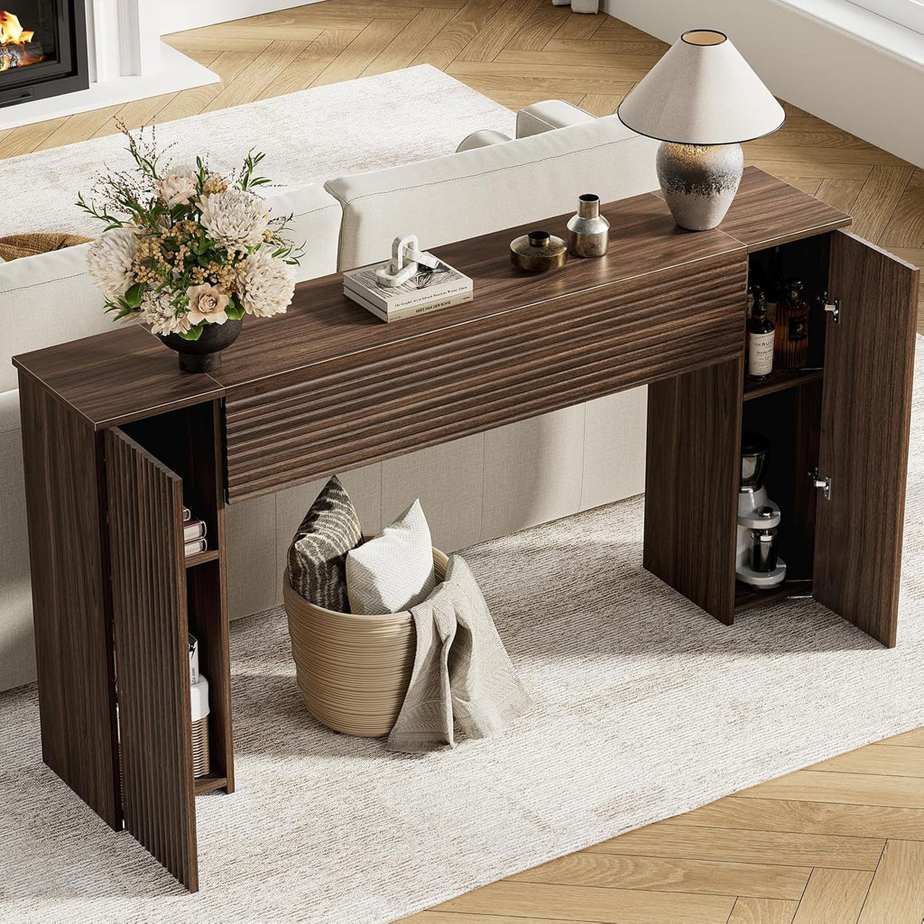 fabato 61” fluted long console table with 2, side view