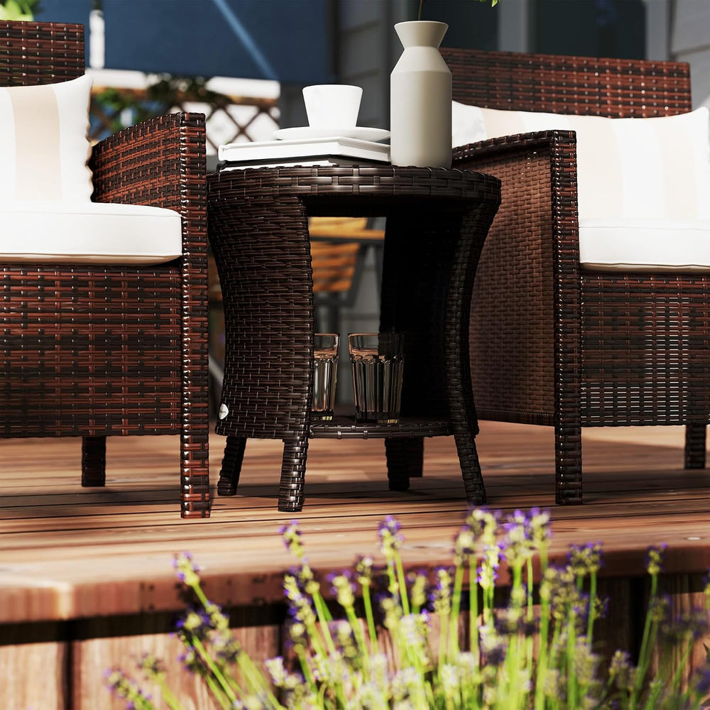 Outsunny 18" Outdoor Wicker Coffee Table 2-Tier Side Table Mixed Brown