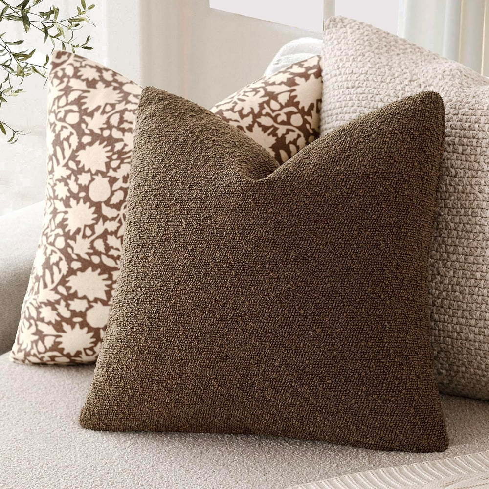 Foindtower Decorative Textured Boucle Throw Pillow Covers 24x24 Chocolate