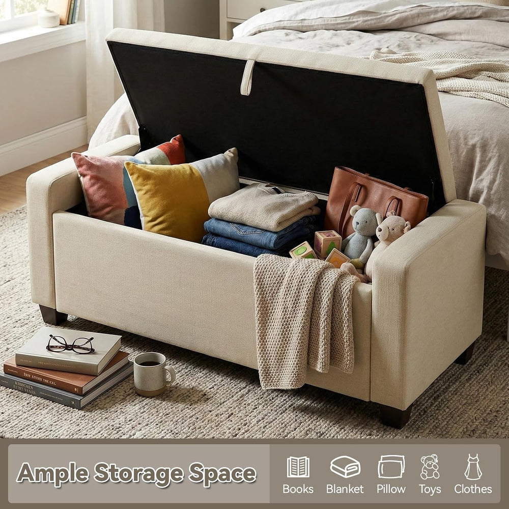 48" Ottoman with Storage,Beige Storage Ottoman Bench,Bench for Bedroom