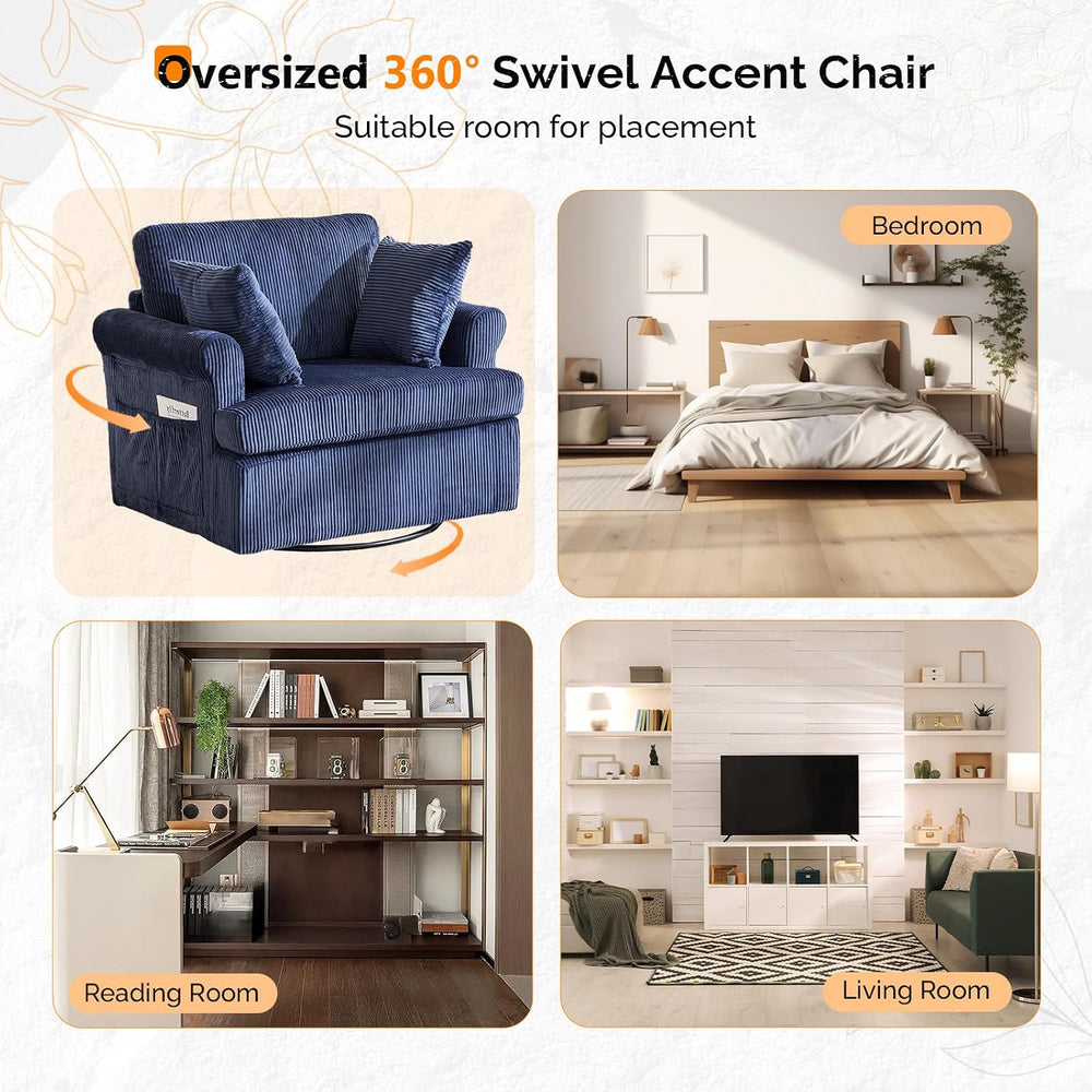 VINGL 39.2" Wide 360° Swivel Accent Armchairs with Pillows Set of 2, Ove...