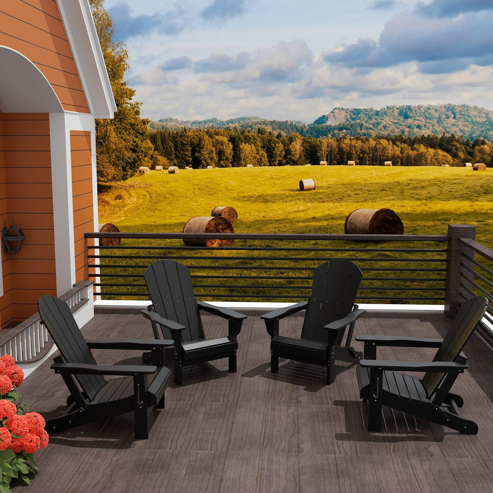 WO Home Furniture Laguna Folding Adirondack Chair Set of 4, Black