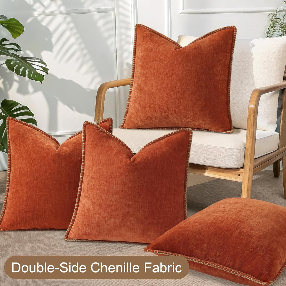 decorUhome Fall Soft Decorative Chenille Throw Pillow Covers 18x18 Set of 4