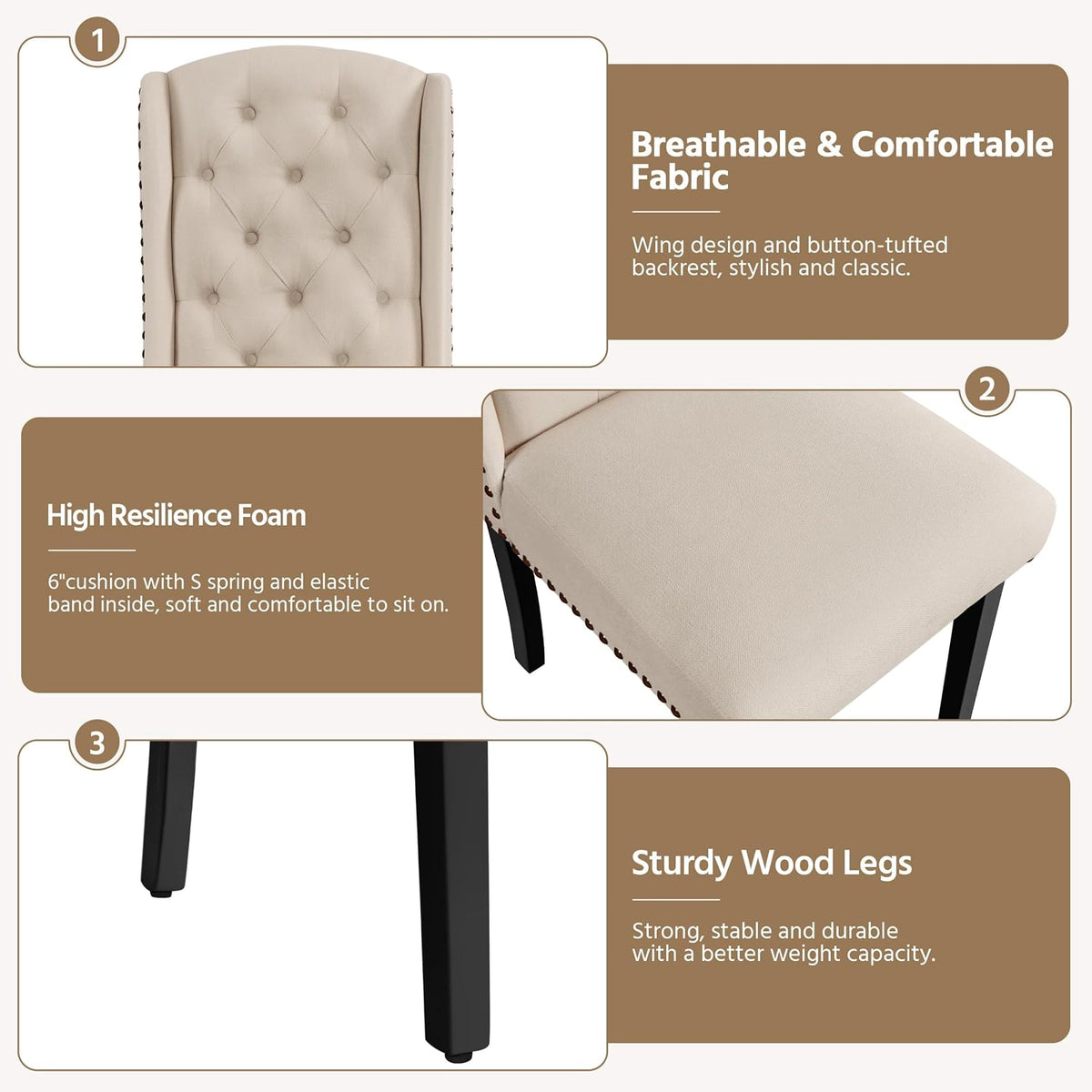 Yaheetech Upholstered Dining Chairs Set of 2 Button Tufted Chairs Beige