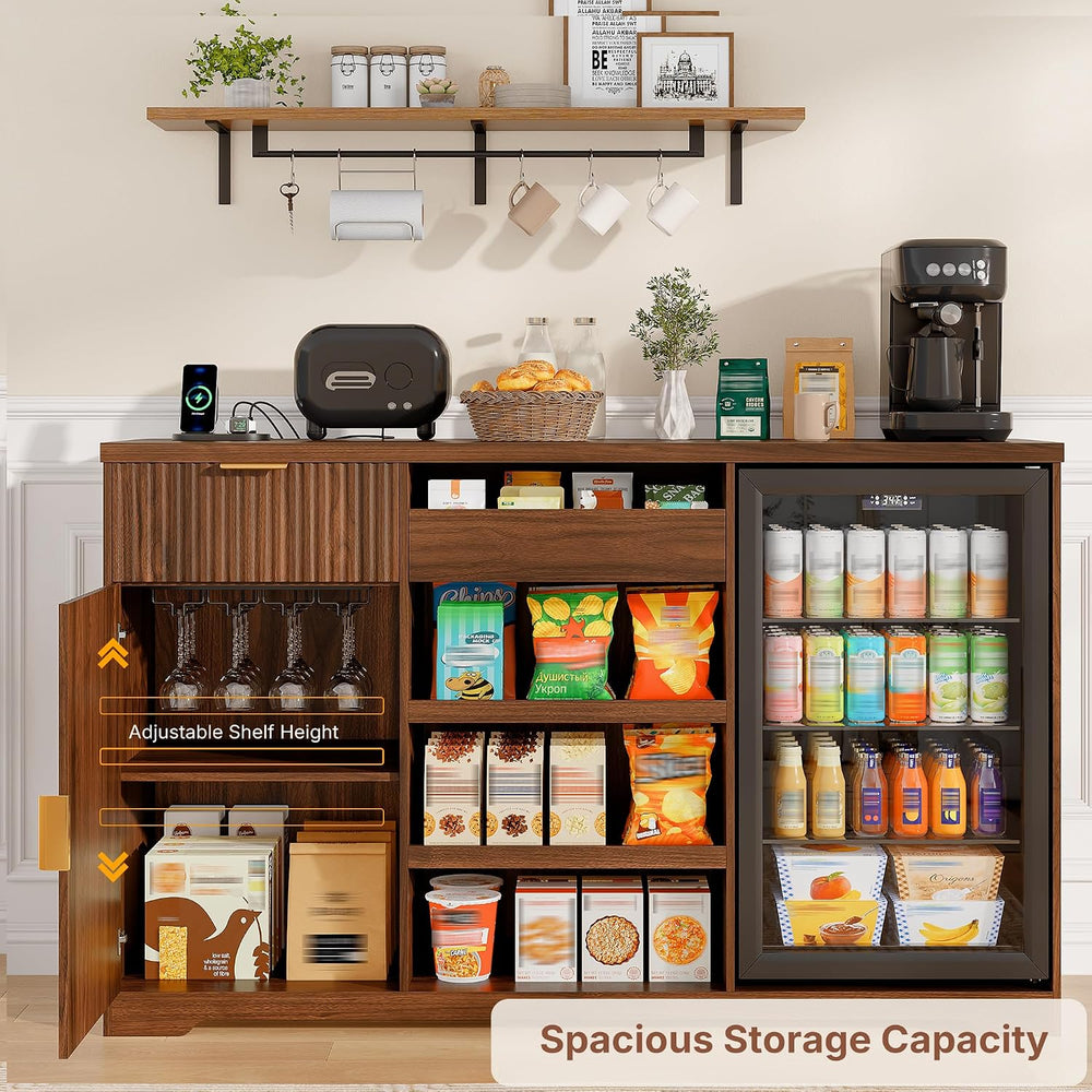 Alohappy 58.7" Snack Bar Cabinet with Fridge Space & Wine Glass Rack...