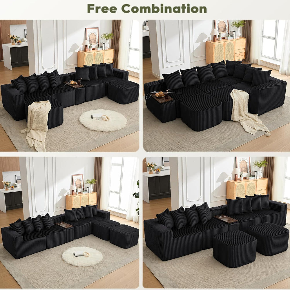 137'' U Shaped Boneless Sectional Couches with USB & Wireless Cha...