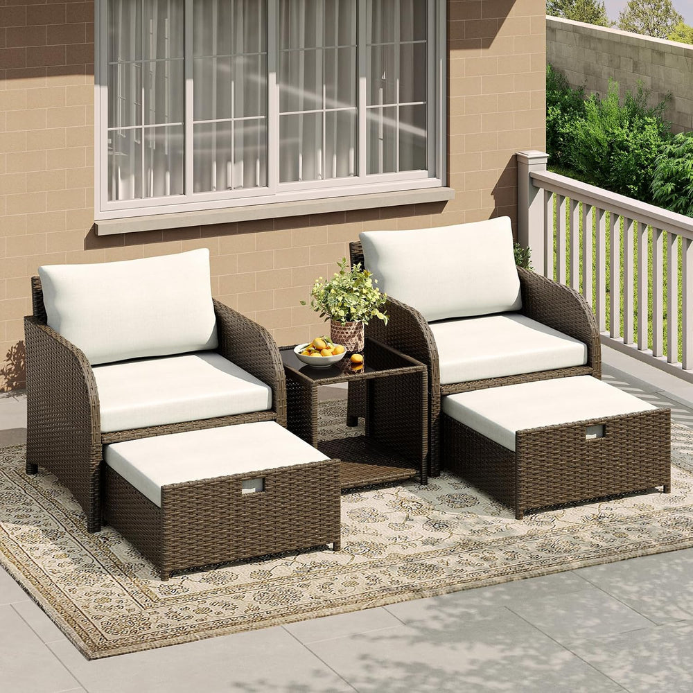Garvee 5-Piece Outdoor Patio Conversation Set with Hidden Ottomans