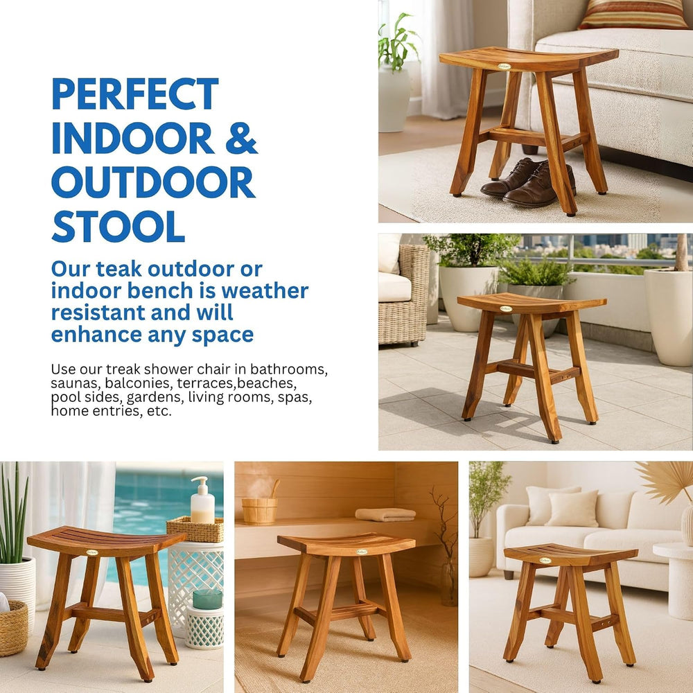 EcoDecors Satori 18-Inch Natural Teak Shower Stool, Waterproof