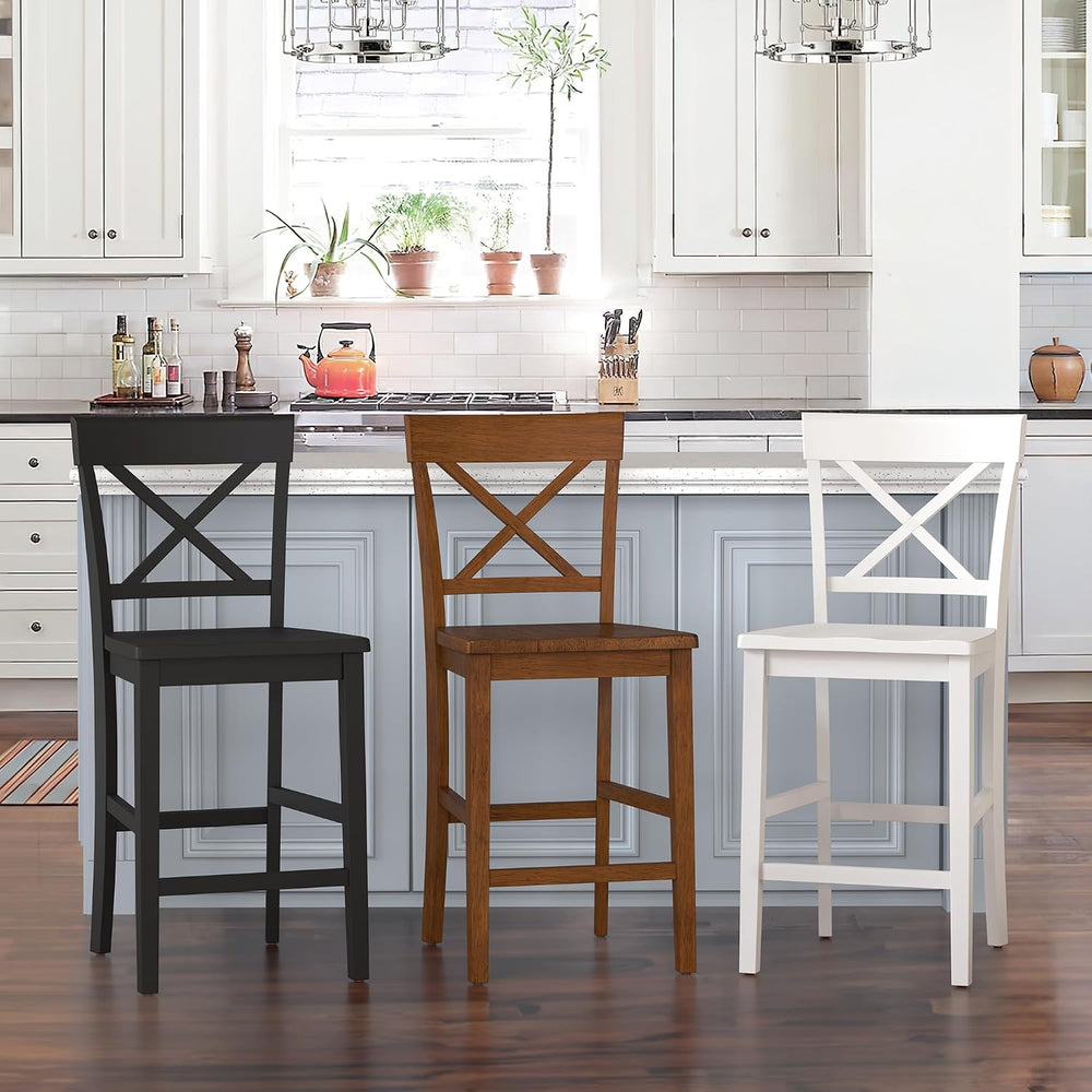Cozyman Bar Stools Set of 3, 24" Wooden Barstools with X Back, White