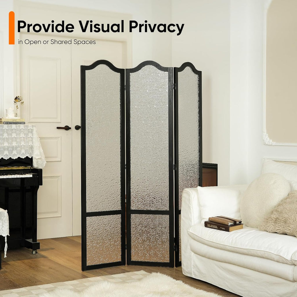 JOSTYLE Acrylic Room Divider, Black, 3-Panel, 67" H x 47.2" W