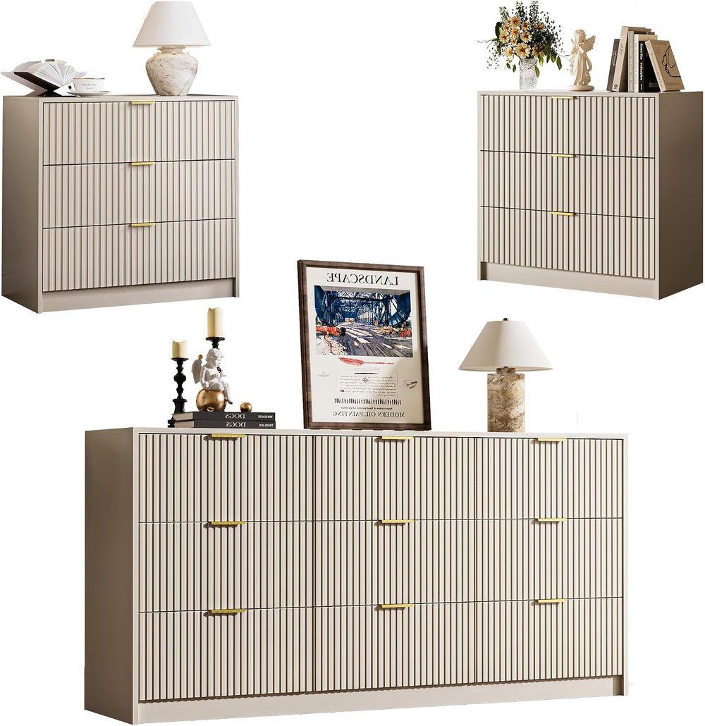 MAISONARIA 3-Piece Dresser Bedroom Set, 9 Drawer Dresser & 3 Drawer Night...