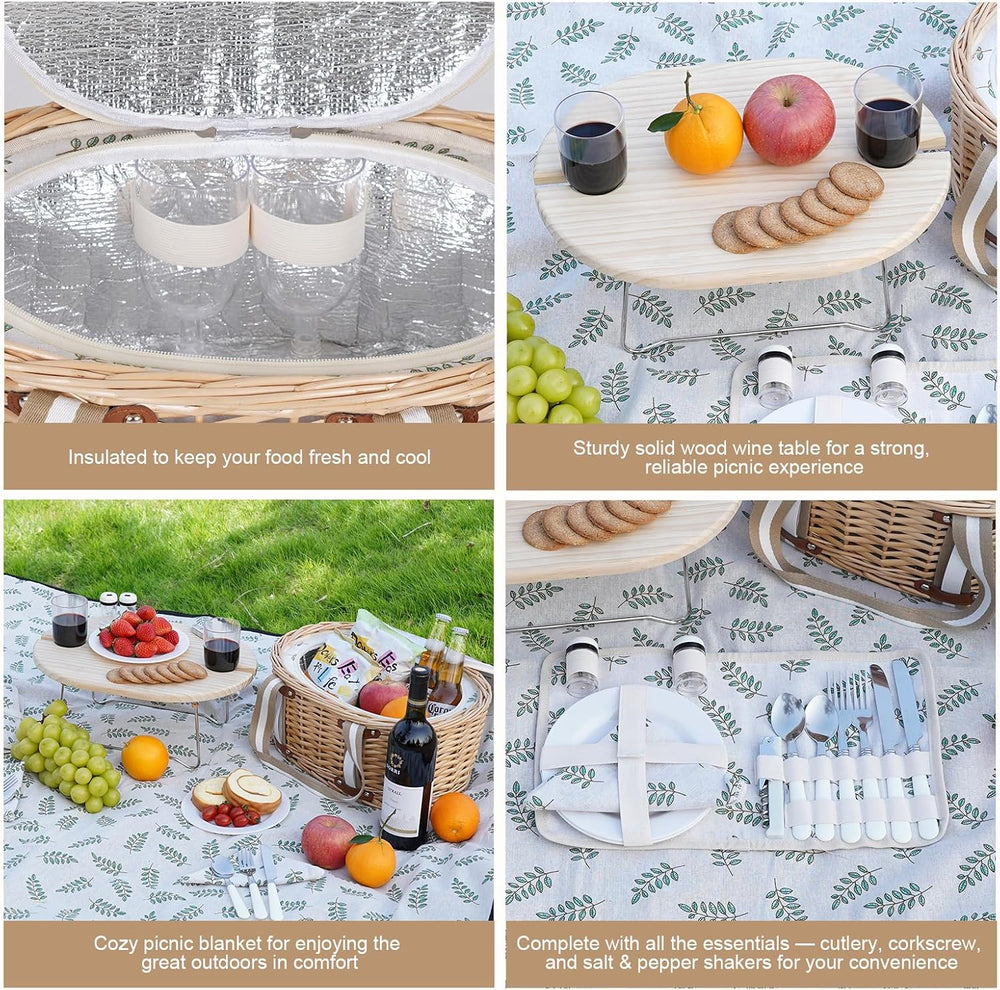 Picnic Basket Set for 2 - Wicker Insulated Picnic Basket