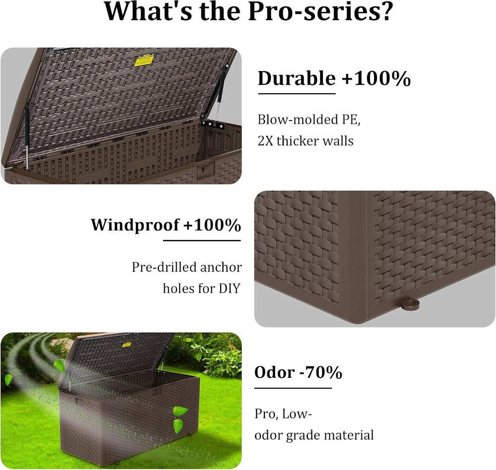 Outdoor Storage Box Waterproof, 180 Gallon Pro Lockable Resin Deck Box Large,...