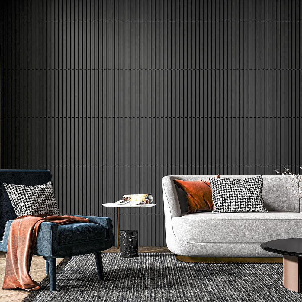 Art3d 3D Fluted Textured Slat Wall Panels, 19.7 x 19.7 in, 12-Pack, Black