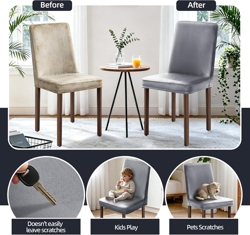 Waterproof Full Chair Covers for Dining Chairs Set of 6, Gray