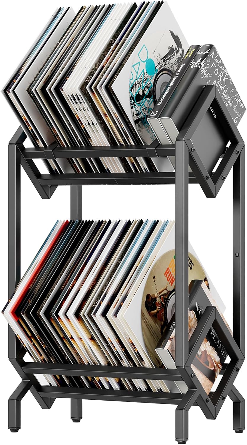 Vinyl Record Storage Rack, Record Holder 160-200 LP Storage Shelf Display Sta...