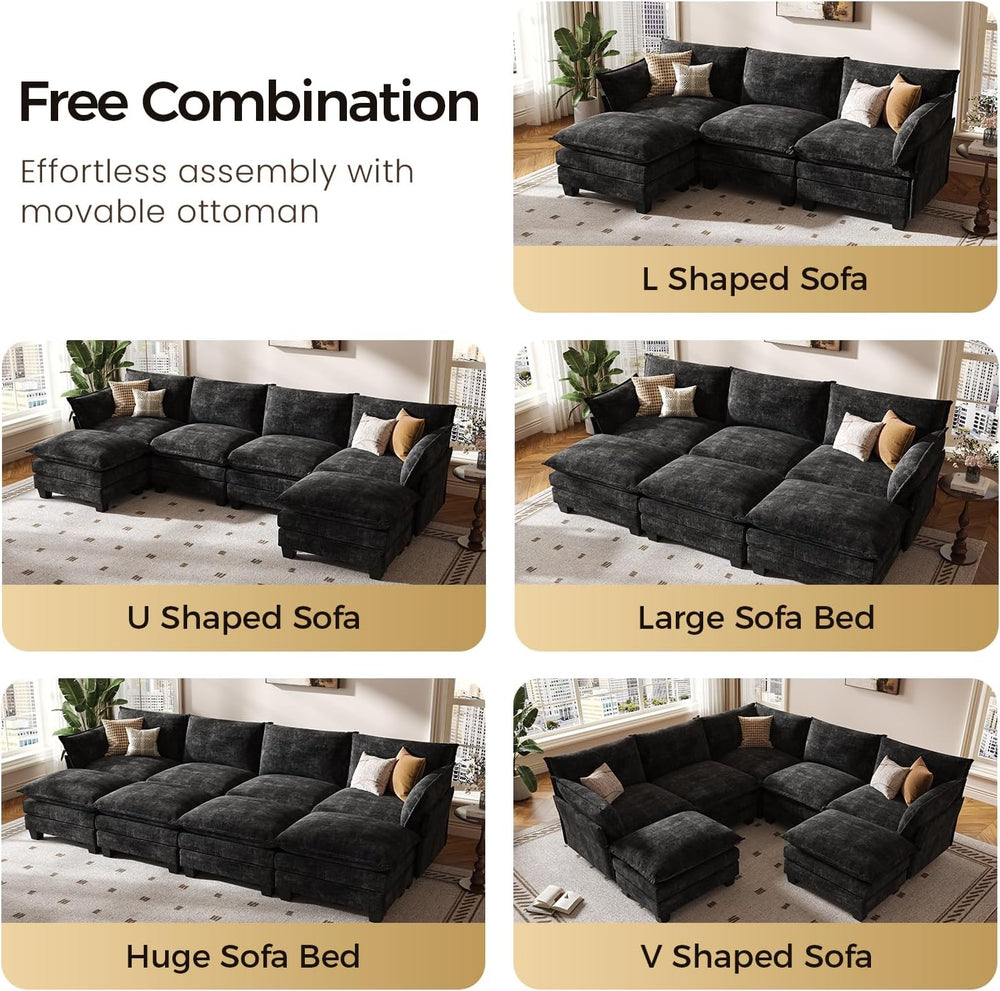 KKL Modular Sectional Sofa, L-Shaped 4 Seater Cloud Couch with Ottoman, Cheni...