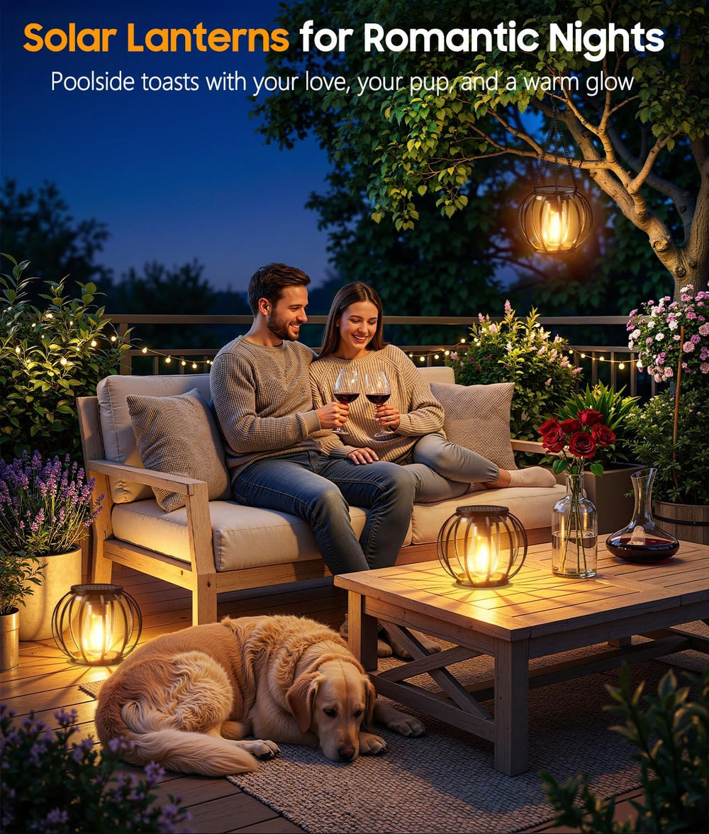 KOOPER Solar Lanterns Outdoor Waterproof, 4 Pack Upgraded Metal Hanging Solar...