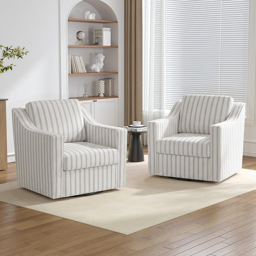 Swivel Accent Chairs Set of 2, 360° Swivel Armchairs, Pinstripe Gray