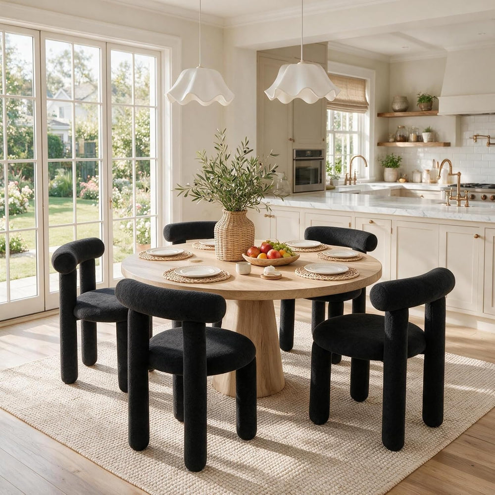DUOMAY Modern Black Boucle Dining Chairs Set of 2, Sherpa Upholstered Kitchen...