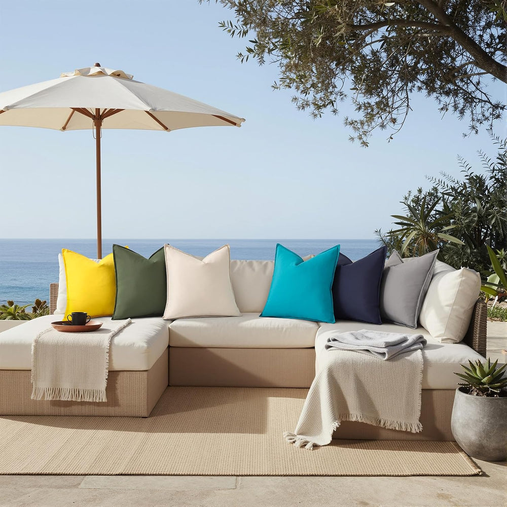 decorUhome Outdoor Waterproof Faux Linen Throw Pillow Covers 26x26 Set of 2