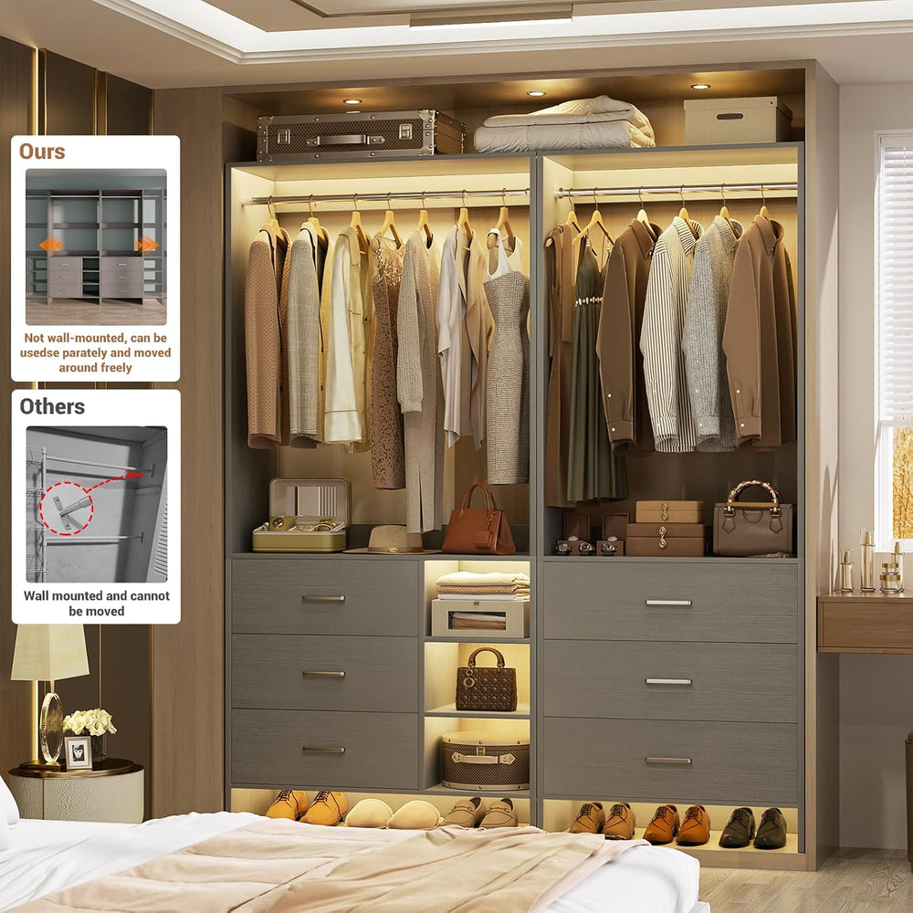 Aheaplus Closet System with 6 Drawers, 4.3ft, Set of 2, Set of 2 Grey