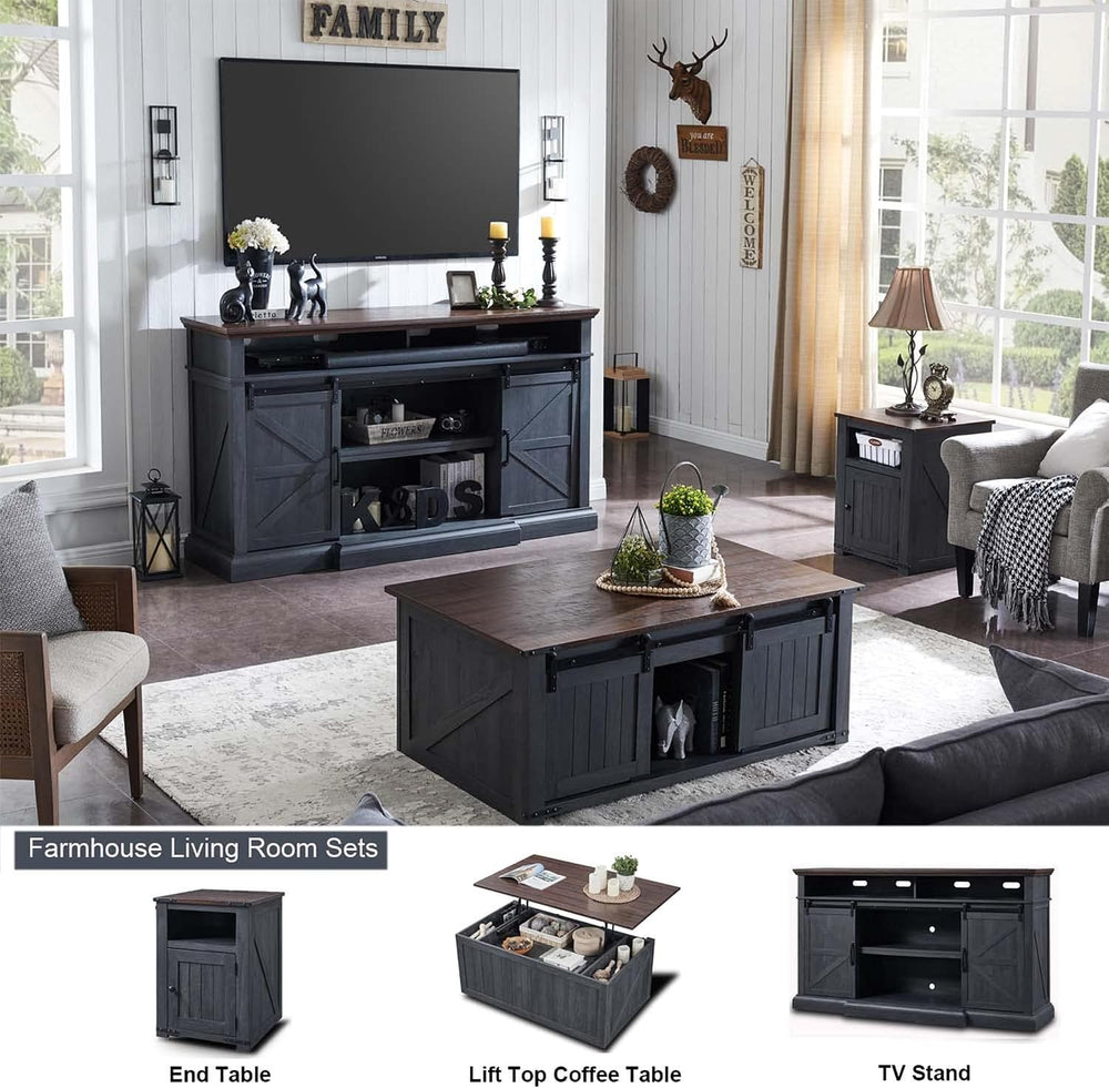 IFGET Farmhouse 80/75 inch TV Stand, 37.4" Tall Entertainment Center, Grey