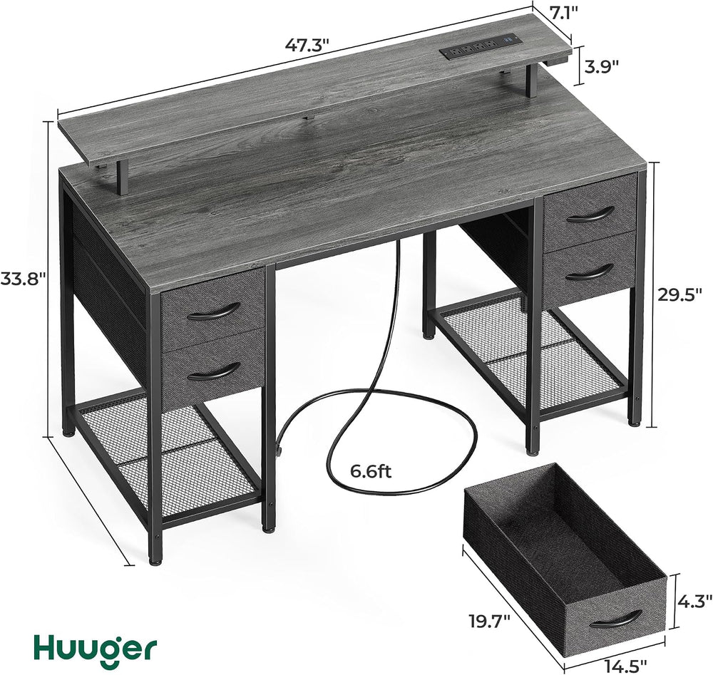 Huuger 47 inch Computer Desk with Power Outlets & 4 Drawers