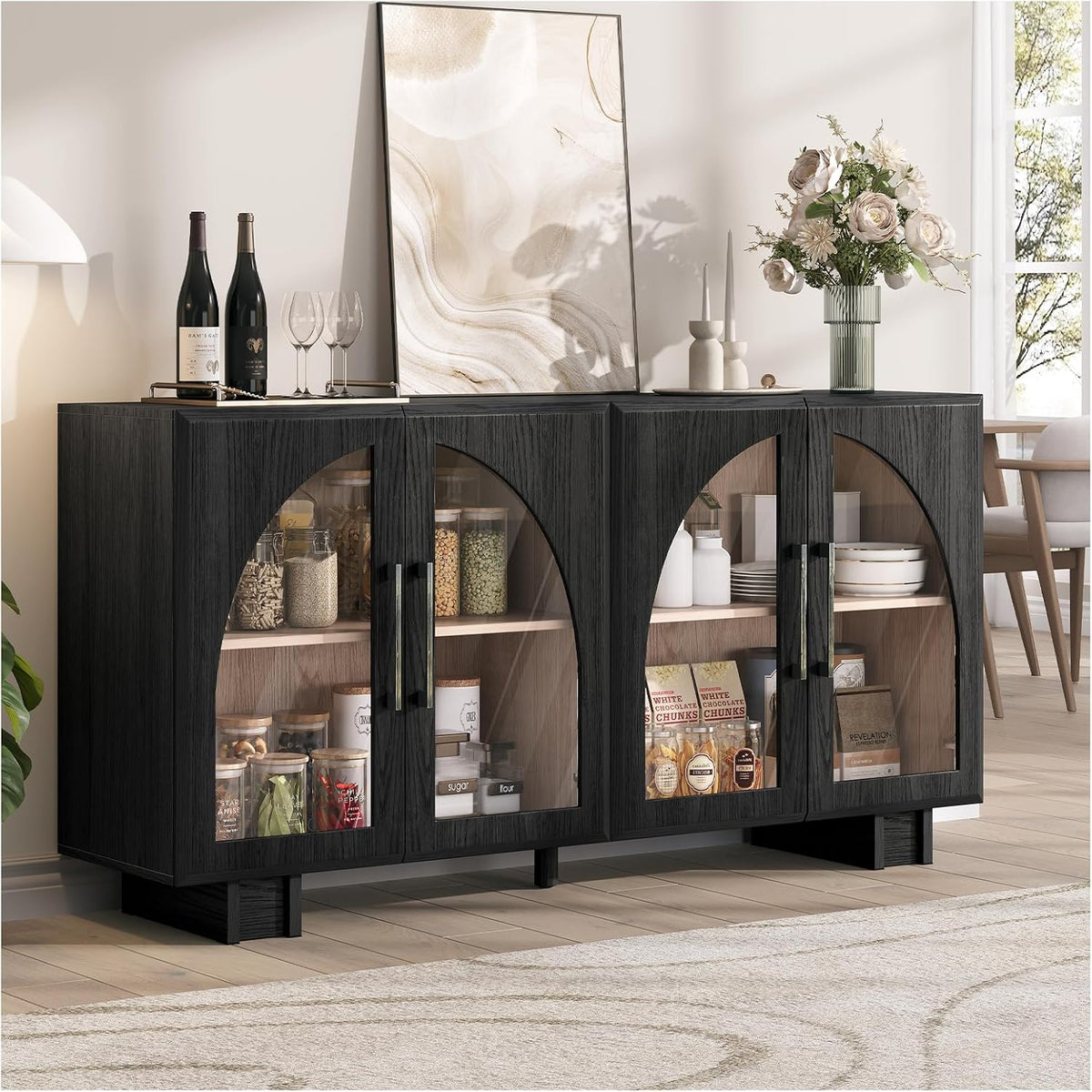 JOINICE 63” Sideboard Buffet Cabinet with Storage for Dining Room,Black
