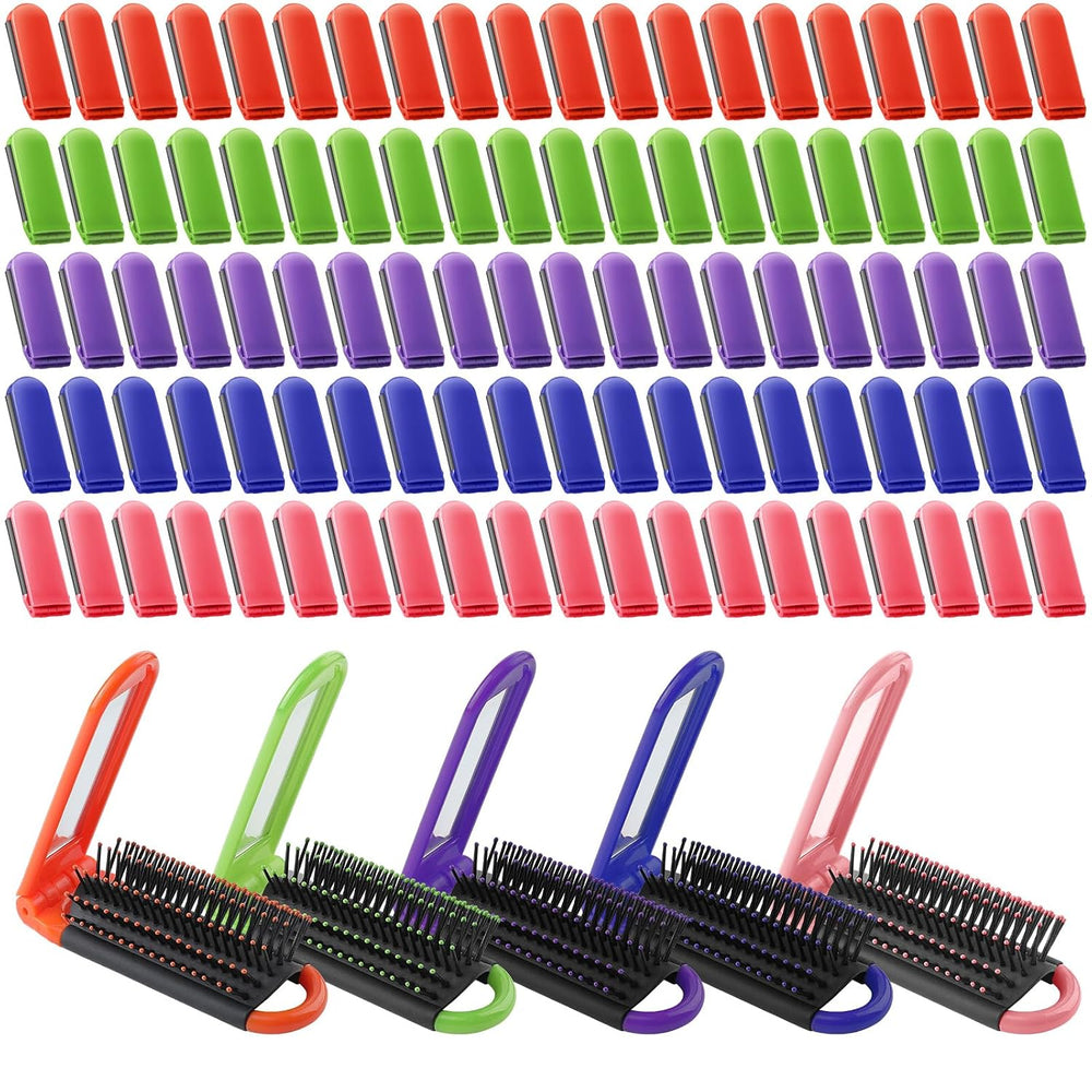Barydat 200 Pcs Folding Hair Brushes with Mirror Bulk, Portable Combs