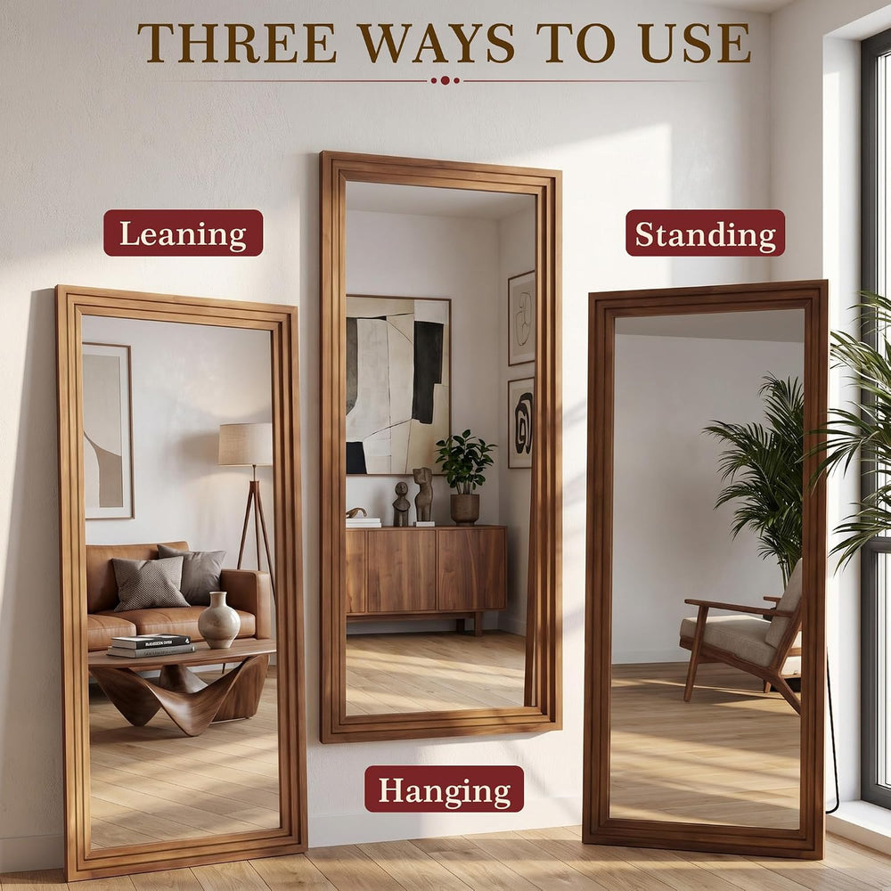 76"x34" Full Length Mirror, Large Wood Floor Mirror, Brown