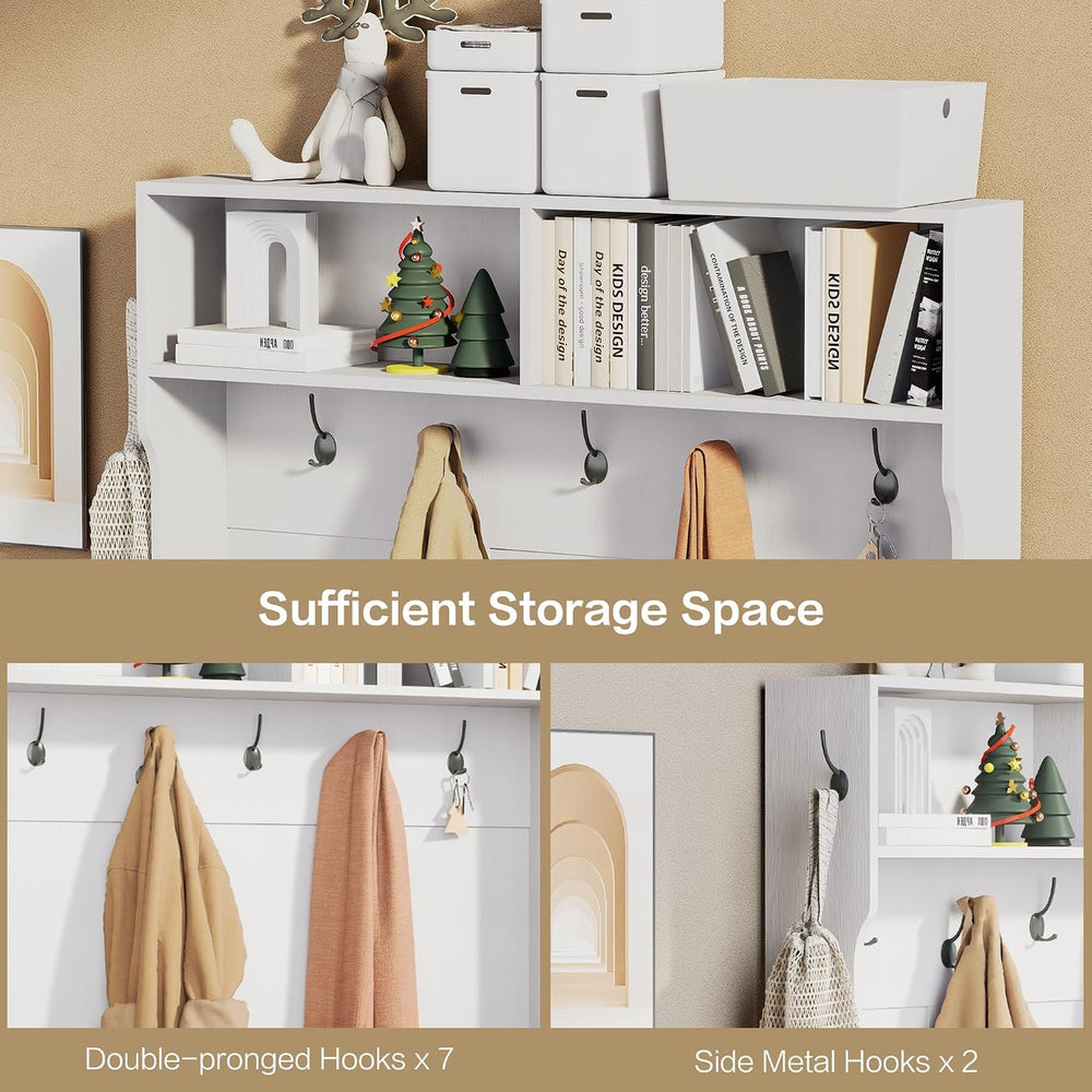 71“ Hall Tree with Bench and Shoe Storage, Coat Rack and 2 Doors