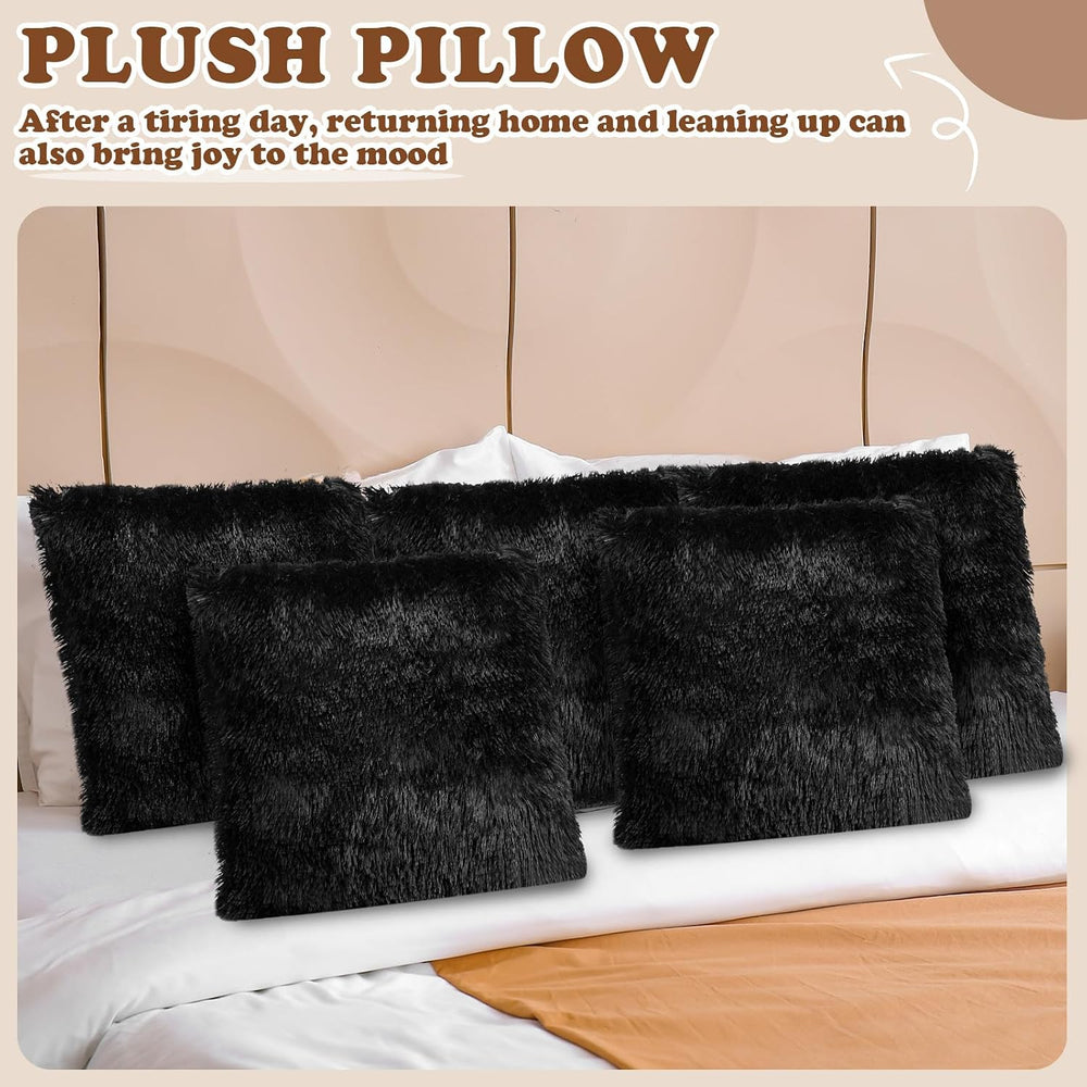 VitalCozy 6 Pcs Fluffy Throw Pillow Covers Faux Fur, Black