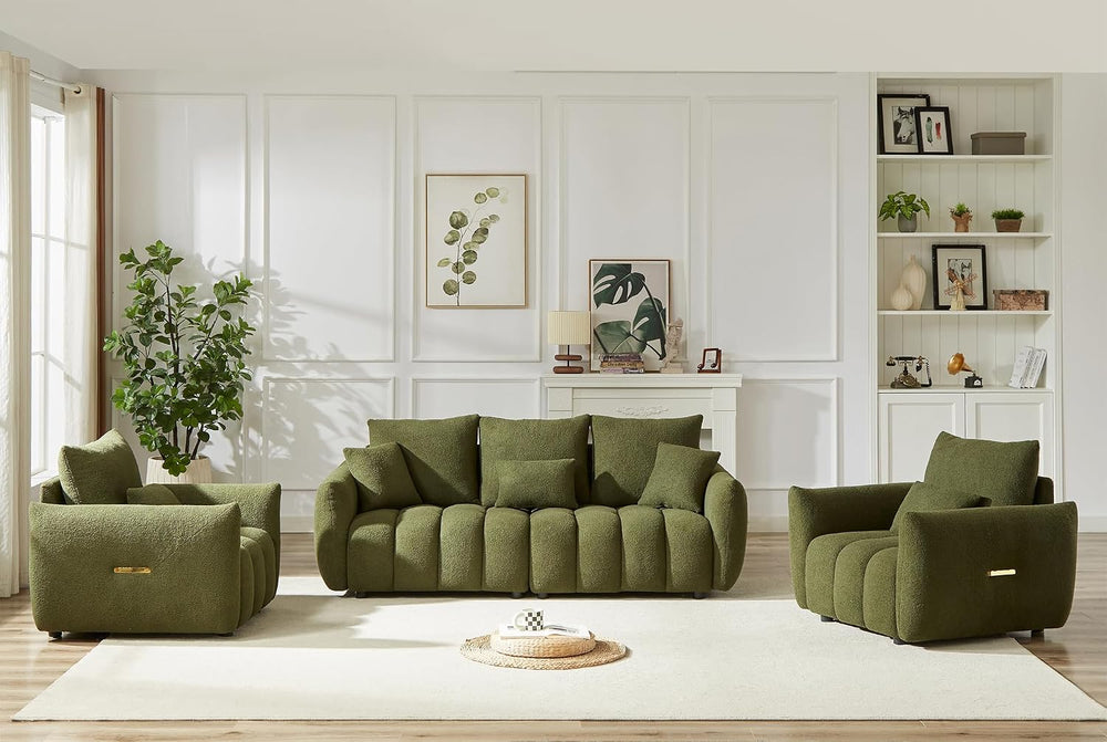 Antetek Set of 3 Teddy Fabric Sofa for Living Room, Modern 2 Units Deep Seat ...