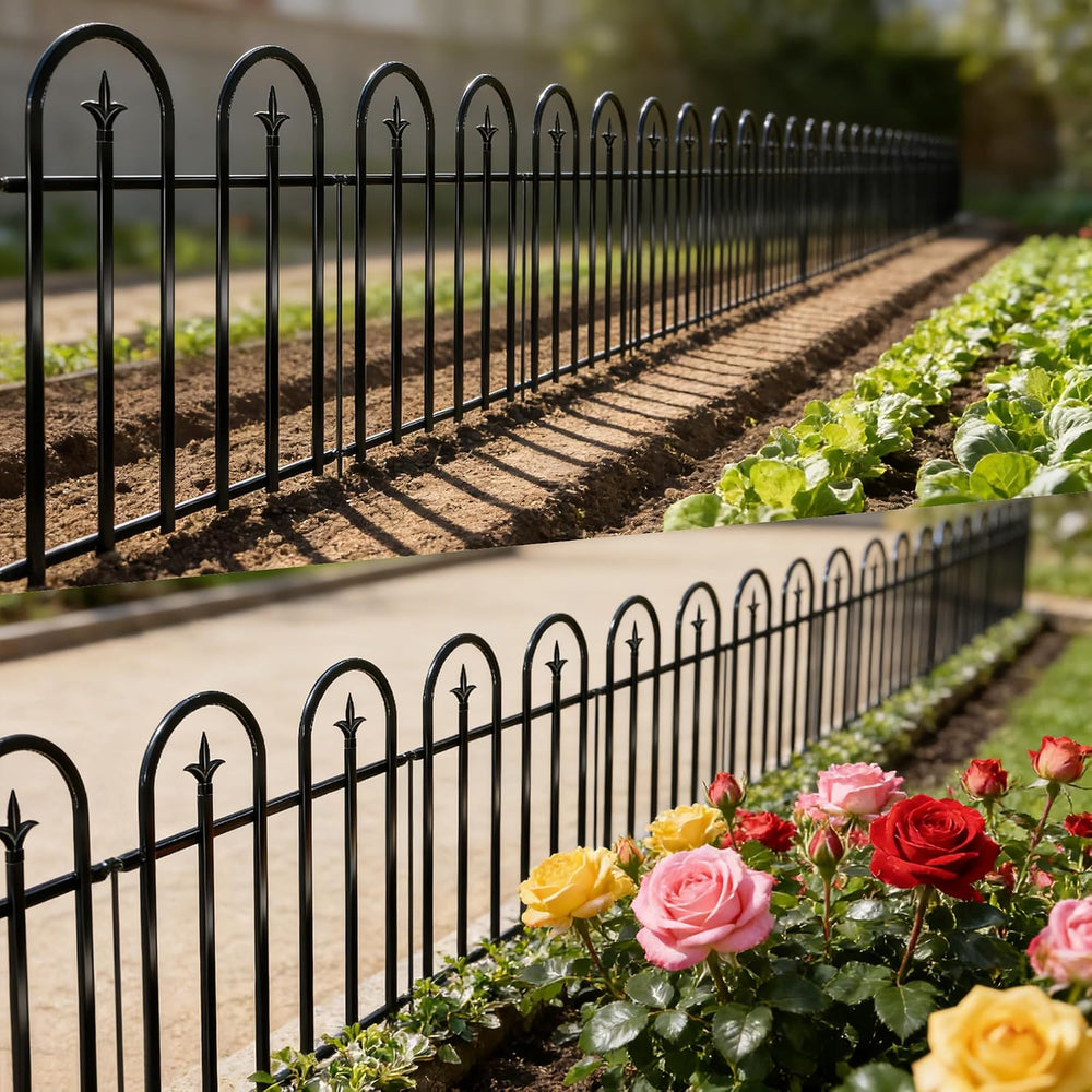 ARIFARO 24" H x 24" W No Digging Garden Fence, 5 Panels 10ft Black ...