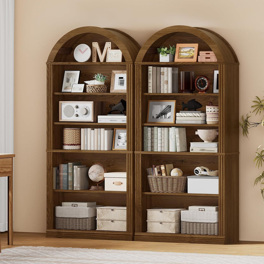 RALGEND Arched Bookshelf, 75.8" Tall Arch Bookcase with Storage