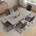 ZckyCine 7-Piece Expandable Dining Set with 63"-79" Extendable Wood Table and 6 PU Leather Chairs, Modern Rectangular Kitchen Table Set for 6, Walnut Finish