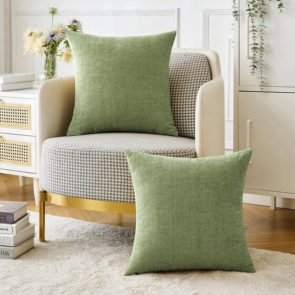 MIULEE Soft Chenille Euro Throw Pillow Covers Sage Green 26x26 Pack of 2