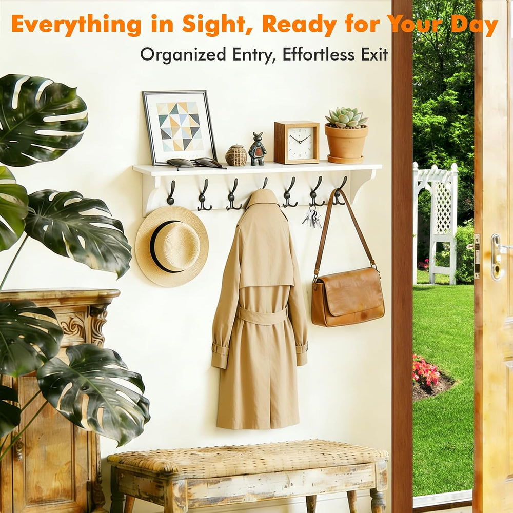 Felibeaco 33" Coat Rack with Shelf Wall Mount, 7 Triple-Hooks,Pre-Assembled