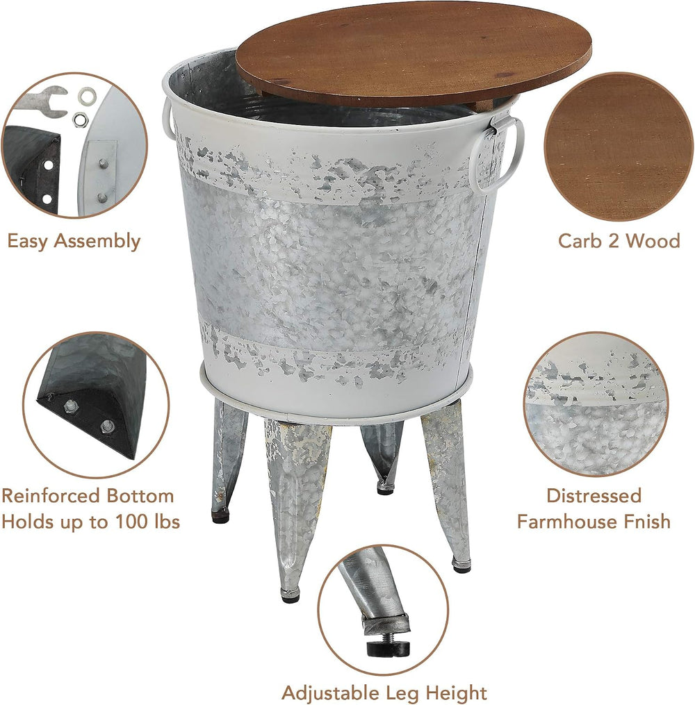 RUSTOWN Farmhouse Side Tables Set of 2, Galvanized Metal Bucket End Table