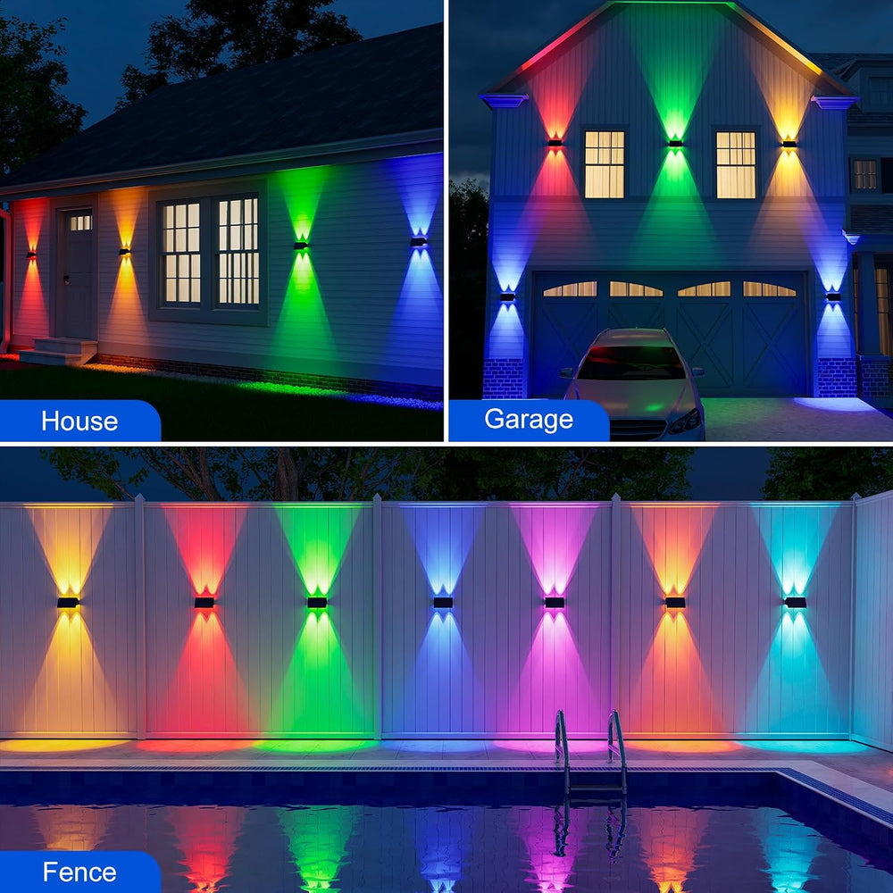 8 Pack Color Changing Solar Powered Fence Light Outdoor Up and Down