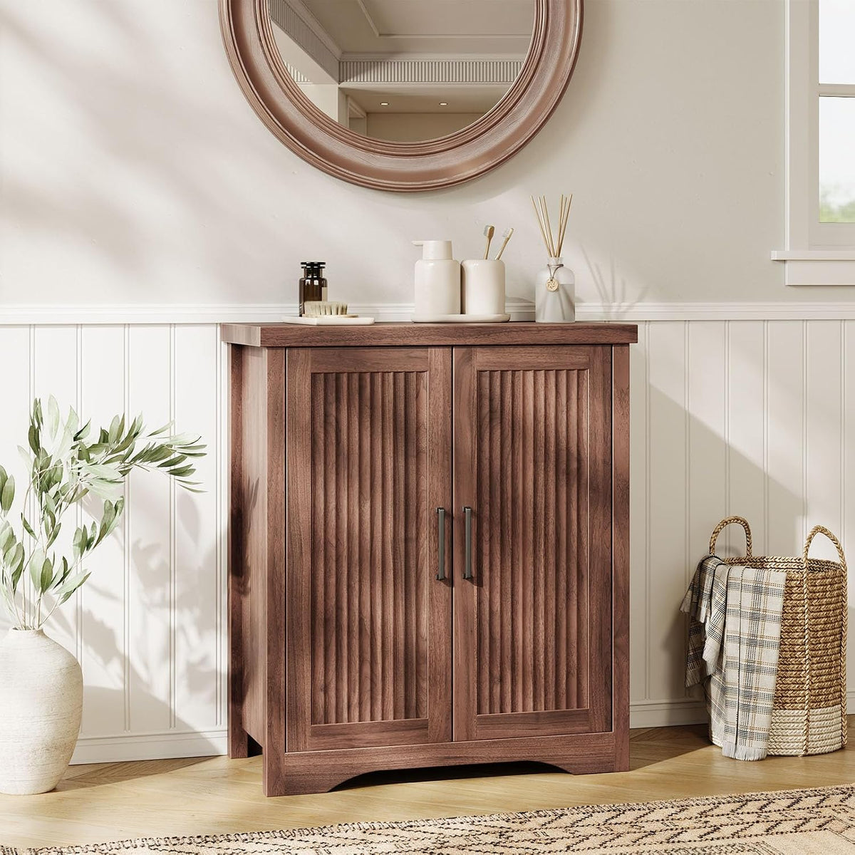 Memobarco 29" Fluted Sideboard Buffet Cabinet with Storage,Walnut
