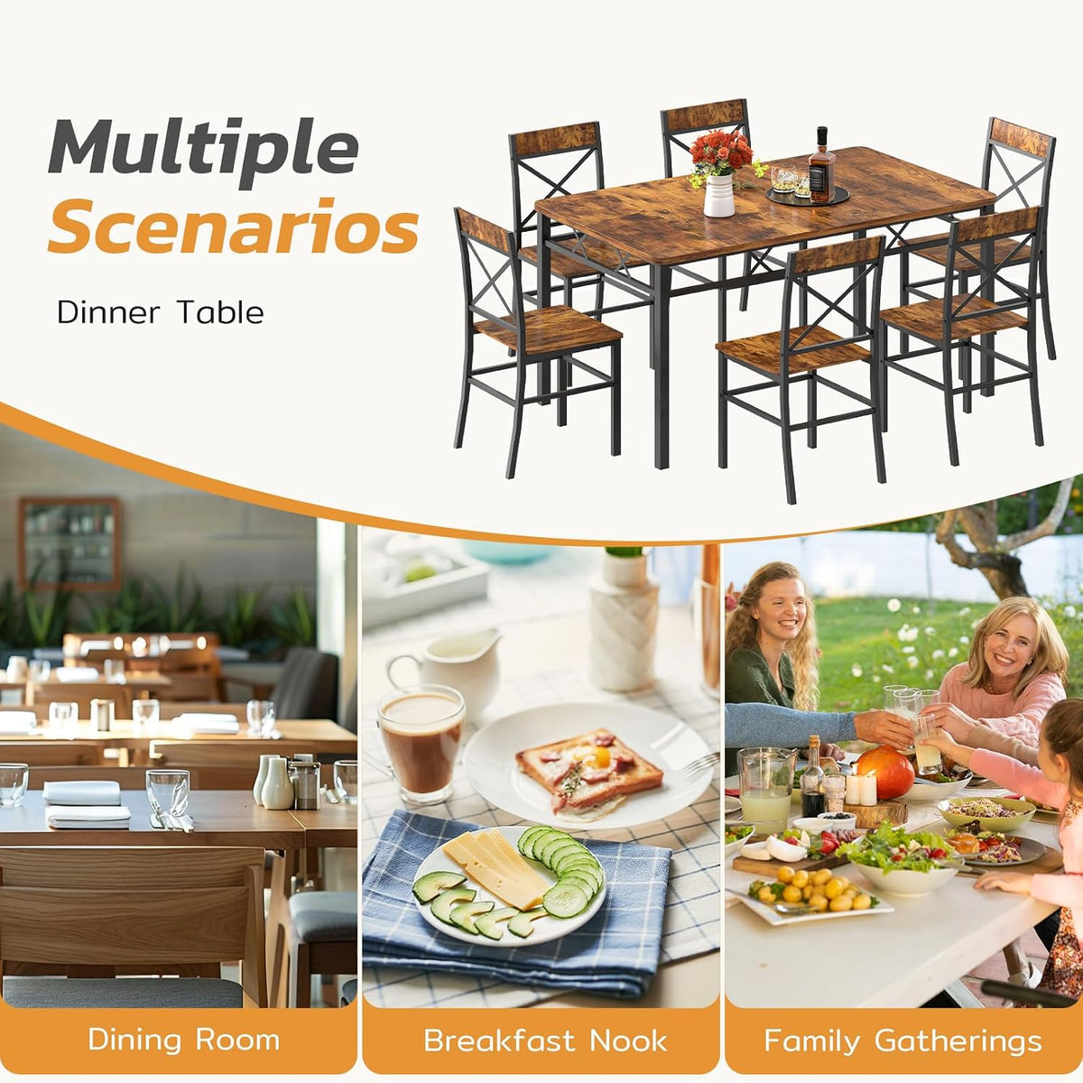 zevemomo 7-piece dining table set, kitchen table chairs, package contents