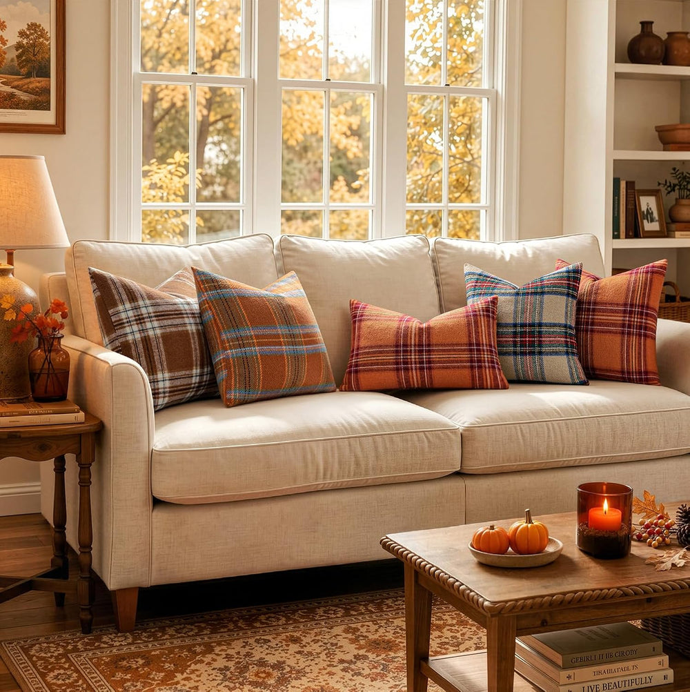 MIULEE Fall Plaid Decorative Pillow Covers Set of 2 18x18 Orange