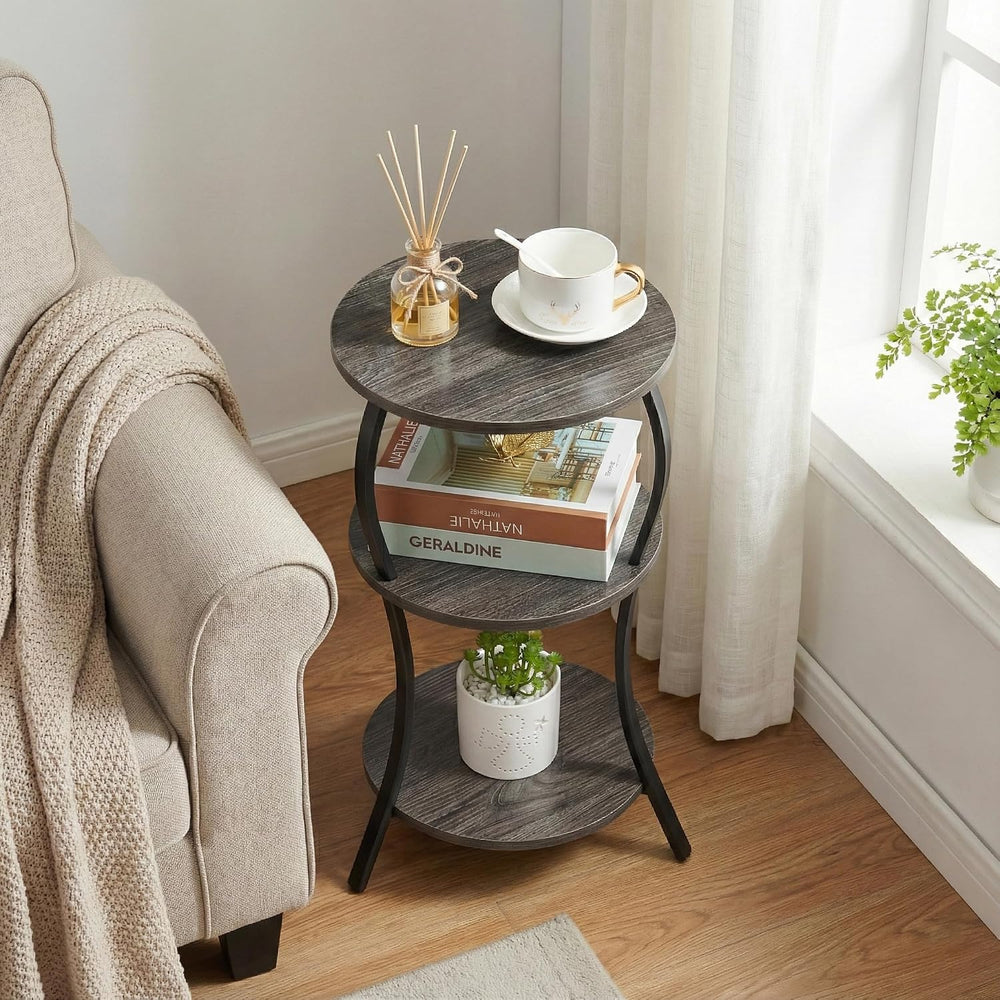 YEAKOO Vintage 3 Tier Small Round Side Table for Small Spaces,Grey