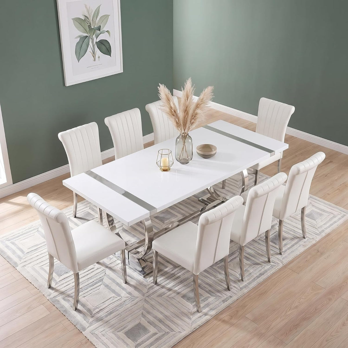 ACEDÉCOR White Faux Leather Dining Chairs Set of 2 with Silver Metal Legs